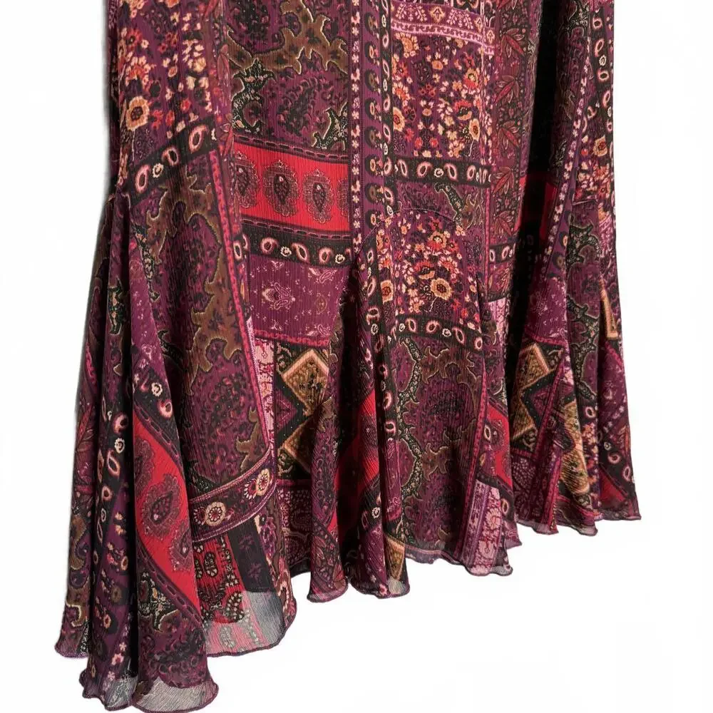 Pink and Purple Bohemian Style Patchwork Midi Skirt - Picture 3 of 6